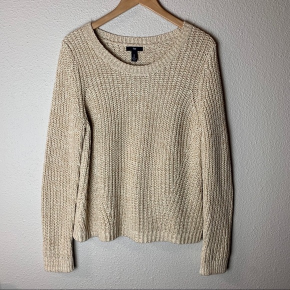 GAP cream color chunky knit warm cozy Sweater Sz L women’s boho like New neutral - Picture 9 of 9
